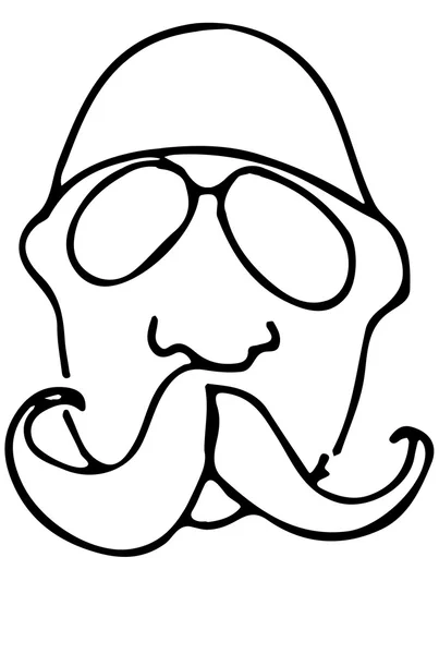 Sketch of a bald man with a mustache wearing glasses — Stock Vector