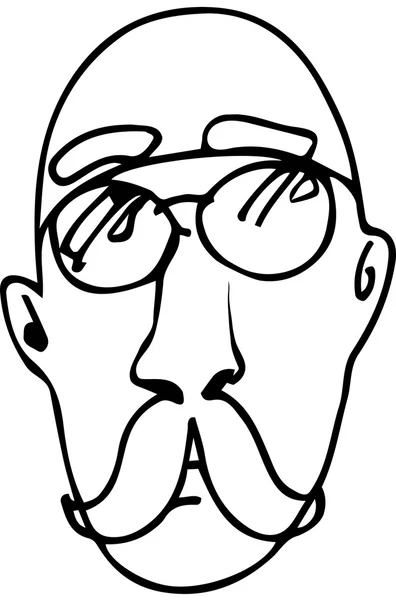 Skizze eines glatzköpfigen Mannes mit Schnurrbart und Brille — Stockvektor