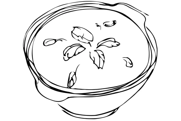 Векторний ескіз миски супу з травами — стоковий вектор