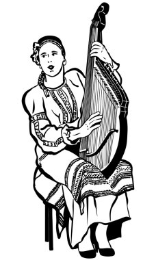 bandura oynarken Ulusal Ukrayna elbiseli genç kız