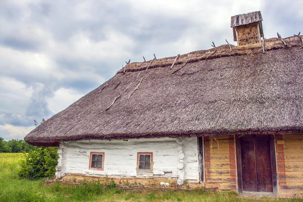 Ukraynalı kulübe thatched eğimli tarlada — Stok fotoğraf