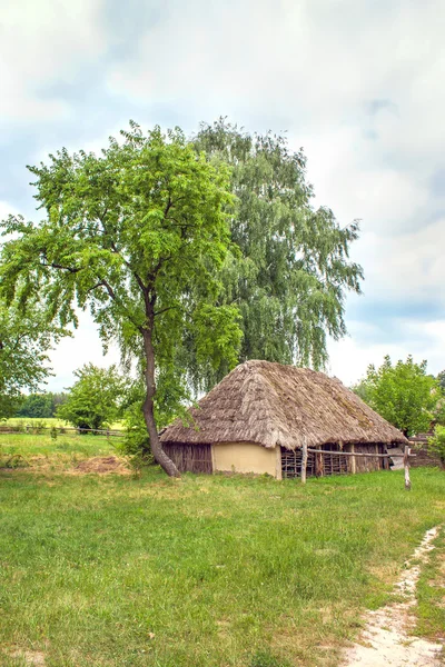 Ukrainian wooden barn Thatched locked uph — Stock Photo, Image