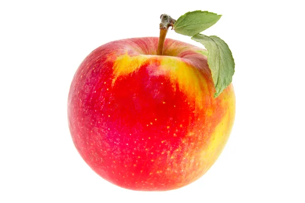 Uma maçã com uma folha sobre um fundo branco — Fotografia de Stock