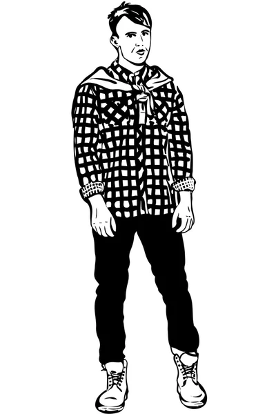 Vector schets van een jonge man in een plaid shirt — Stockvector