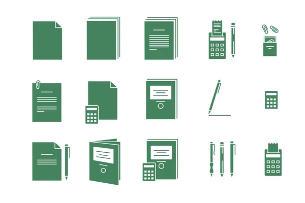 Green vector icons for computer paper Office — Stock Vector