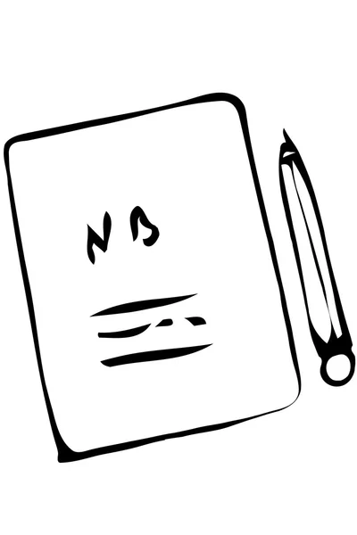 Caderno e caneta de estudante de esboço vetorial — Vetor de Stock