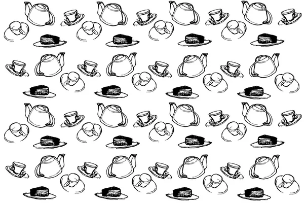 Векторний ескіз фону чашка тортів і чаю — стоковий вектор