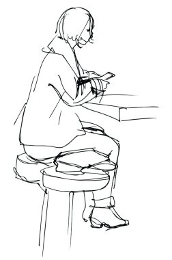 bir tablo cep telefonu oturan bir kız vektör çizimi