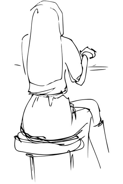 Dibujo vectorial de chica rubia sentada en un café con la espalda a — Vector de stock