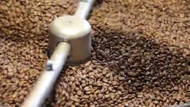 Granos de café en un tostador de café — Vídeos de Stock