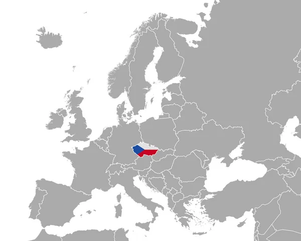 捷克共和国在欧洲的地图和国旗 — 图库矢量图片