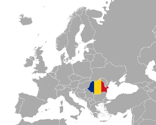 ヨーロッパのルーマニアの地図と旗 — ストックベクタ