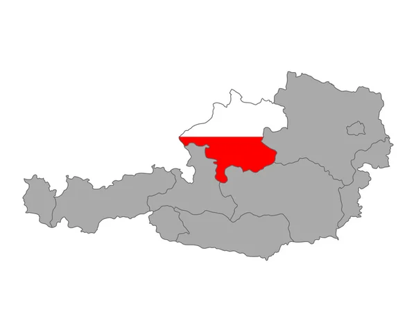 Mapa Austrii z flagą w Górnej Austrii — Wektor stockowy