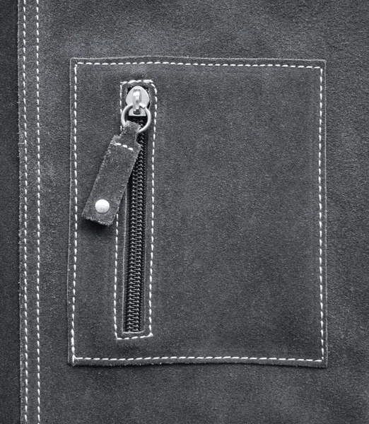 Pocket on grey leather texture as background — Stock Photo, Image