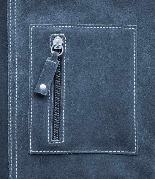 Pocket on grey leather texture as background — Stock Photo, Image