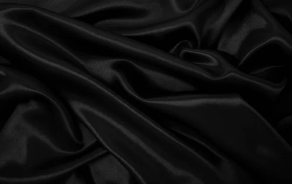 Smooth Elegant Black Silk Satin Luxury Cloth Texture Can Use — Stock Photo, Image