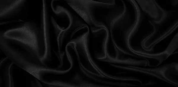 Suave Elegante Seda Preta Cetim Textura Pano Luxo Pode Usar — Fotografia de Stock