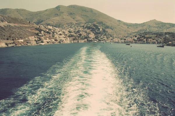 Greece. Island Symi (Simi). Mandraki harbor. In instagram style — Stock Photo, Image