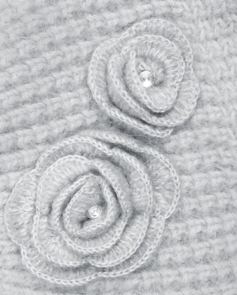 背景としてニット グレーのウールのグレーのウールの花 — ストック写真