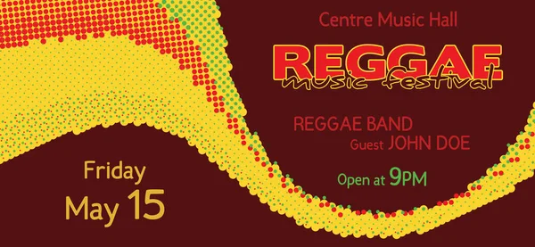 Biljettmall För Reggae Musikfestival Eller Party Flyer Med Halvton Prickade — Stock vektor