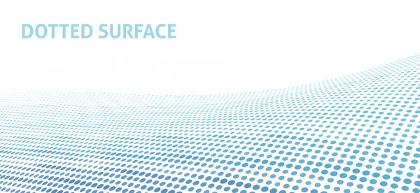 Superficie Curva Punteada Azul Perspescente Abstracta Con Efecto Medio Tono — Archivo Imágenes Vectoriales
