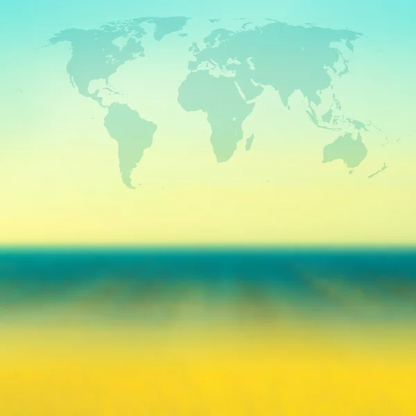 Dünya Haritası üzerinde bulanık deniz manzarası arka plan — Stok Vektör