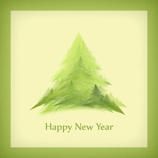 Cartão de Ano Novo com uma árvore de Natal em uma armação verde — Fotografia de Stock