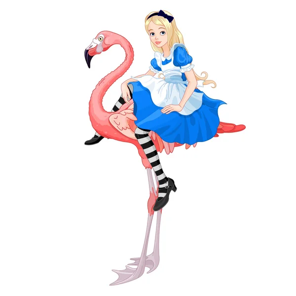 Alice duduk di flamingo - Stok Vektor