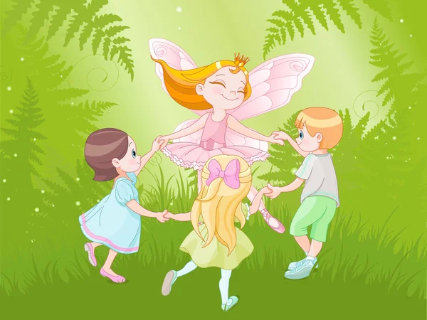 Fairy dancing with children — Stock Vector