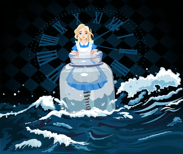 Alice se tient dans un pot transparent — Image vectorielle