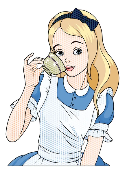 Alice takes a cup of tea — Stock Vector