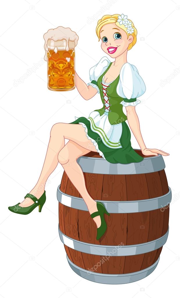 German girl sits on the keg