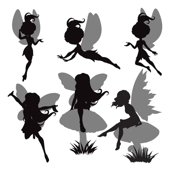 Cute fairies silhouettes set — Stock Vector