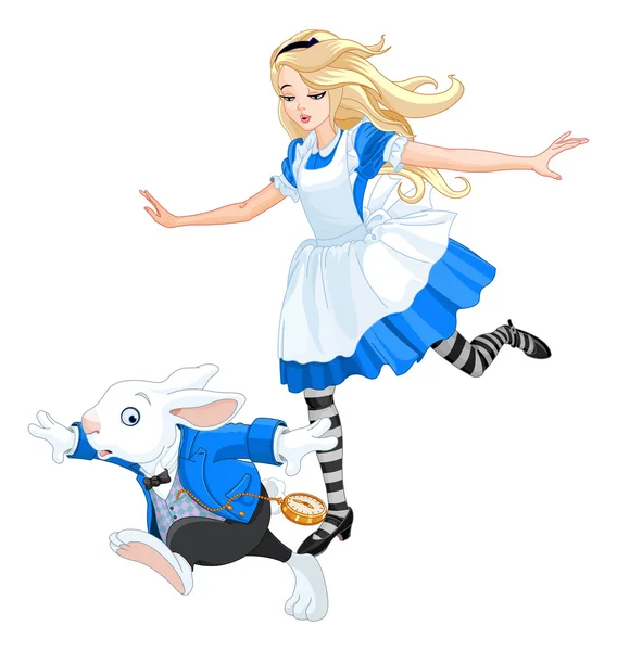 Alice chasing konijn — Stockvector