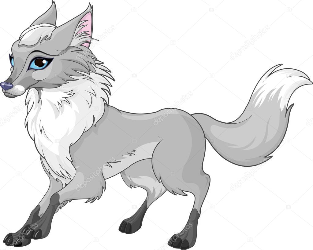 vector illustration of cartoon gray wolf