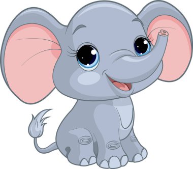 Büyük gözleri ve kulakları olan şirin küçük filin vektör çizimi