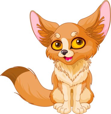 Beyaz arka planda izole edilmiş büyük gözleri ve kulakları olan sevimli küçük fennec tilkinin vektör çizimi