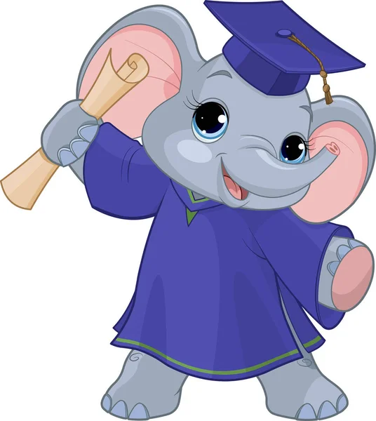 졸업장을 귀여운 대학원생 코끼리를 — 스톡 벡터