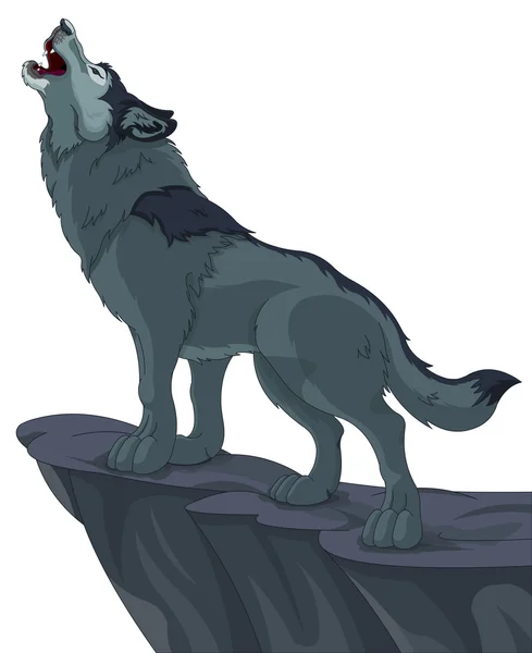 Howling wolf that stands on cliff — Stock Vector