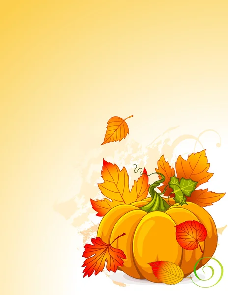 秋天的南瓜和树叶背景 — 图库矢量图片