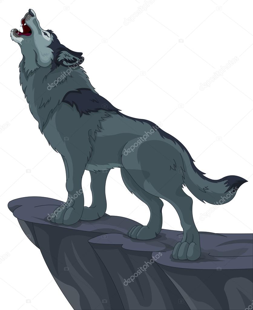 Howling wolf that stands on cliff