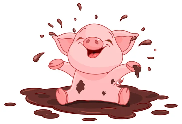 Piggy in een plas — Stockvector