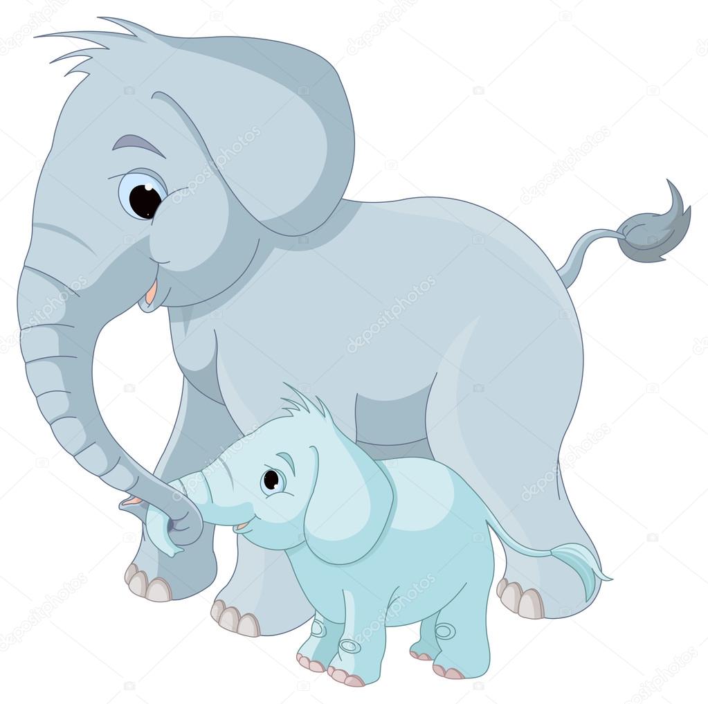 Illustration of cute mother and baby elephant