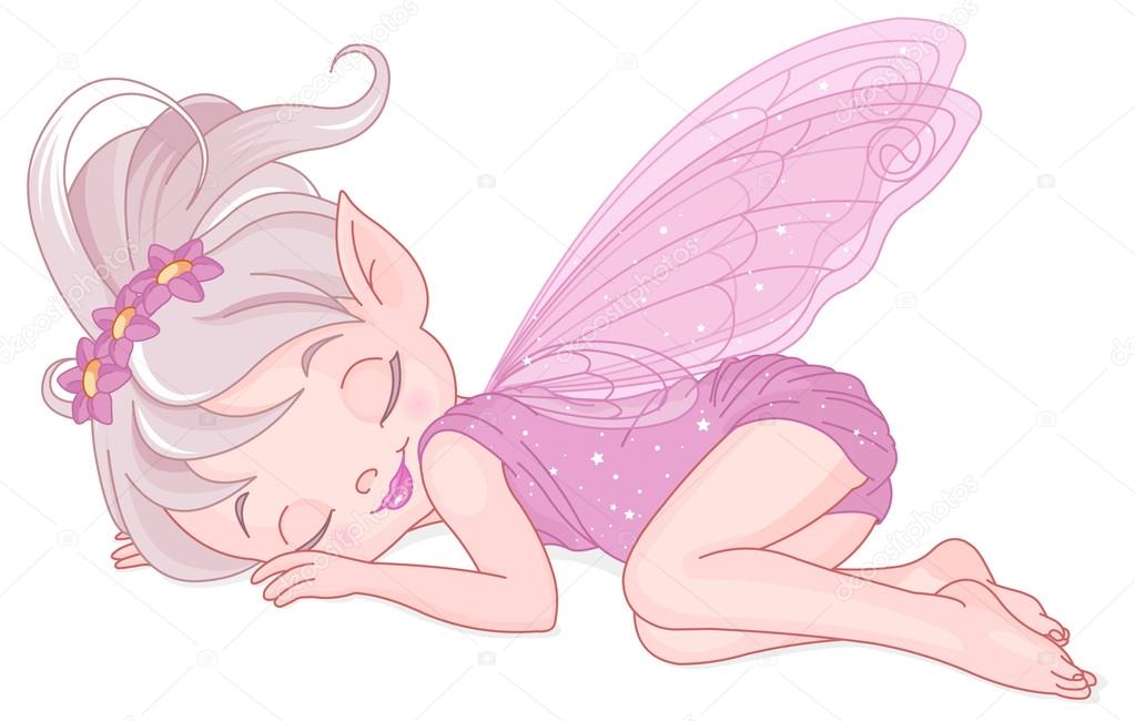 Cute pink fairy is sleeping