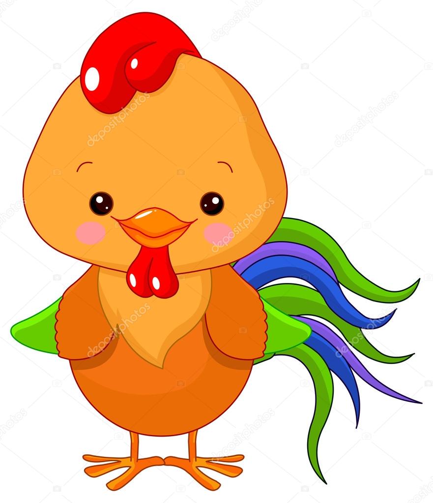 Illustration of cute motley cockerel