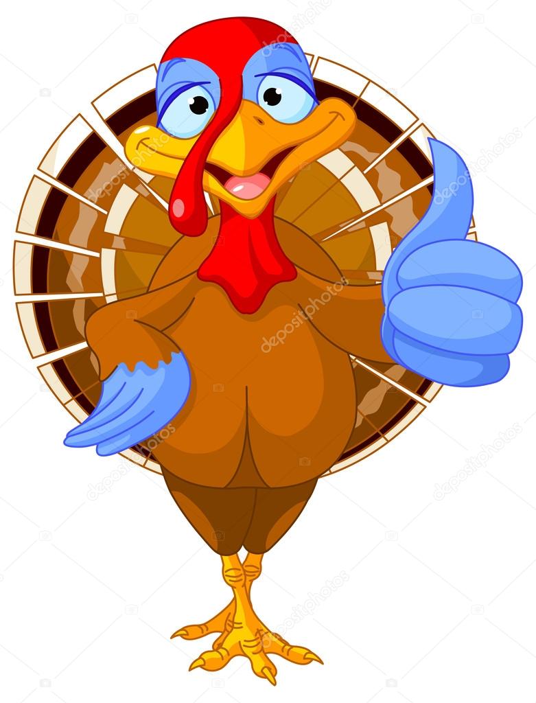 Illustration of cute turkey shows thumb up