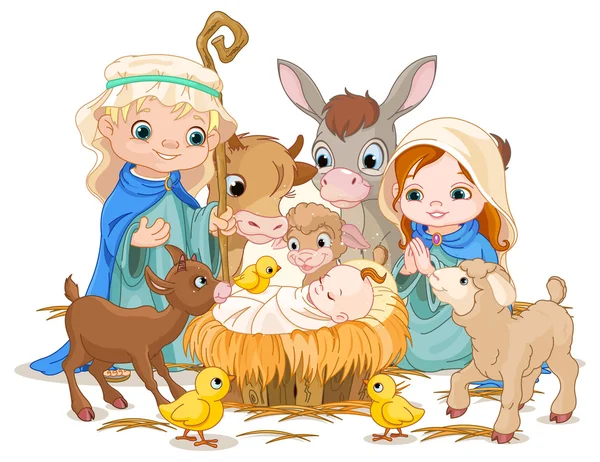 Noël crèche scène avec sainte famille — Image vectorielle