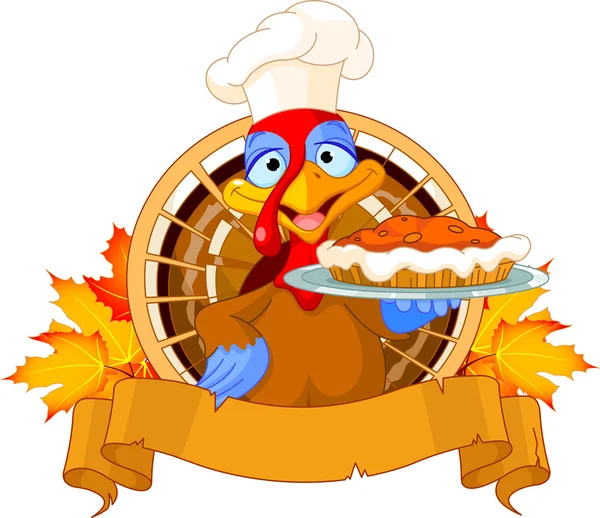 Thanksgiving kalkoen serveren pompoentaart — Stockvector