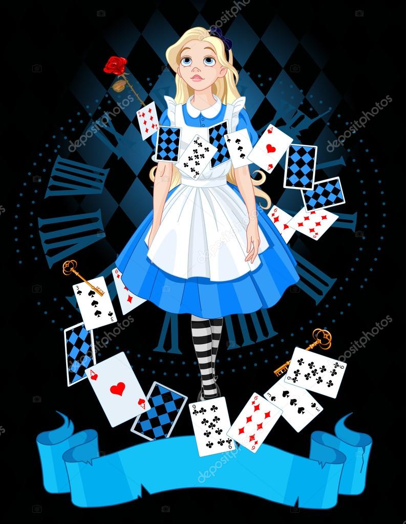Alice is standing on background of the dial, vector illustration
