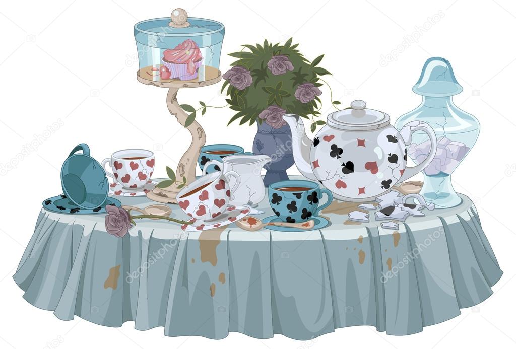 Clipart Alice In Wonderland Tea Cups Wonderland Tea Party Table Stock Vector C Dazdraperma